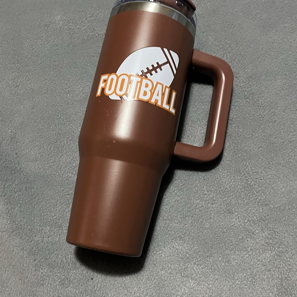 40oz stainless steel Brown Football tumbler with Handle Lid &‎ Straw
